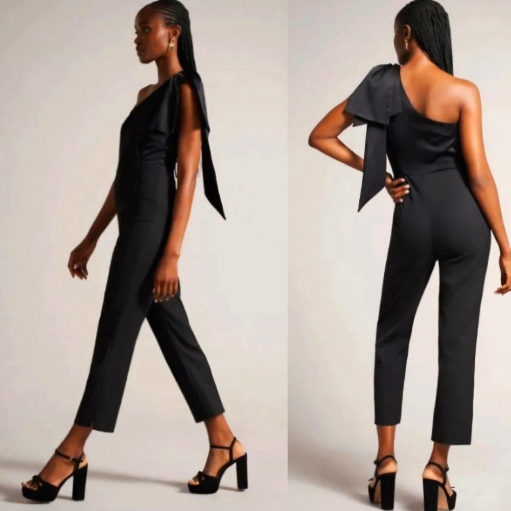 Ted Baker Black Orliie Bow Trim One Shoulder Jumpsuit TB Size 4 $375